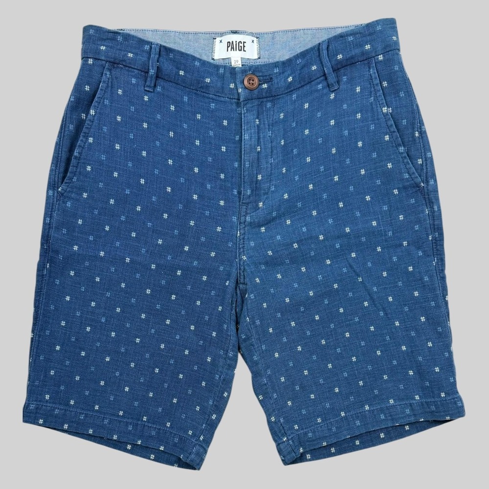 Paige Shorts Men 29 Blue Thompson Geometric Cotton Chino Coastal Casual Summer